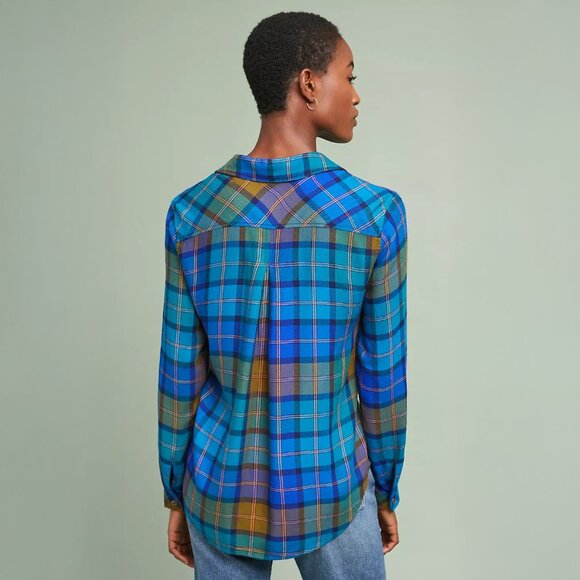 cloth & stone Shoshone Plaid Buttondown in Turquoise - sz Small - Picture 4 of 10